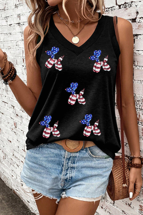 American Spirit Sequined Balloon Dog Graphic Loose Fit Tank Top